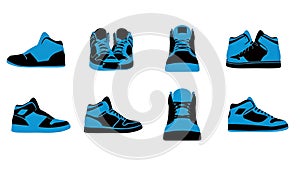 Collection of Blue and Black High-Top Sneakers - Vector Illustrations