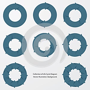 Collection of blue color arrow circle flows.