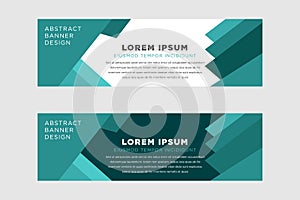 Collection blue and green horizontal business banner set vector templates. Modern geometric abstract background layout for website