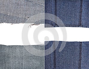 Collection of blue jeans fabric textures