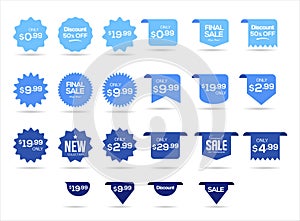 Collection of blue labels sale or discount sticker vector illustration