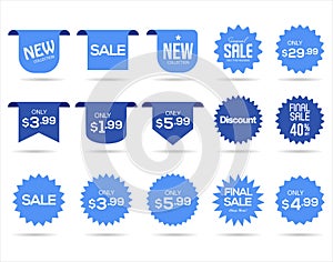 Collection of blue labels sale or discount sticker vector illustration