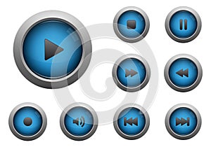 Collection of blue multimedia buttons