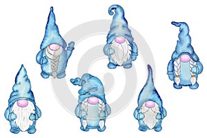 Collection of blue nordic gnomes