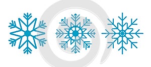 Collection of blue snowflakes icons isolated on white background. New Year design elements, vector illustration