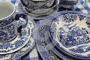 Collection of Blue and White China Dishes