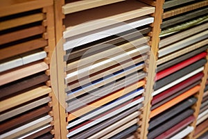 Collection of boards made of different types of wood photo