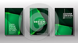 Collection of book covers, brochures, etc. Abstract geometric background in a combination of green and glitter