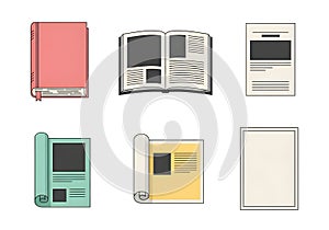 Collection of Books and Documents Illustration Set