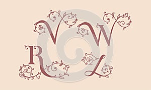 Collection of botanical, initial, letter female logos with rose organic plant elements. Delicate monograms for wedding, boutique
