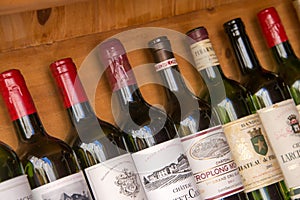 Collection of bottles of wines of Bordeaux