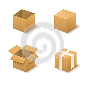 Collection box packaging.Carton delivery packaging open and closed box. Vector illustration.