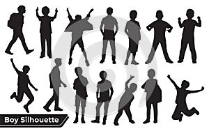 Collection of Boy or Kids silhouettes in different poses set