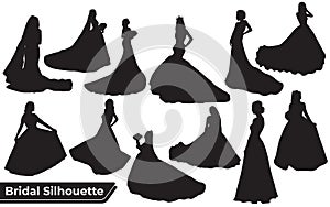 Collection of Bridal silhouettes in different poses set