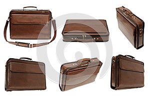 Collection of briefcases from different angles isolated on white