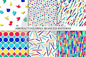 Collection of bright trendy seamless colorful patterns. Vibrant stylish textures. Abstract retro backgrounds - fashion