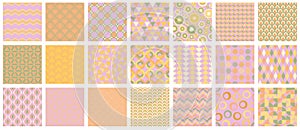 Collection of bright vector seamless colorful patterns - vintage design. Trendy retro mosaic backgrounds, fashion style