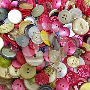 A collection of brightly coloured buttons
