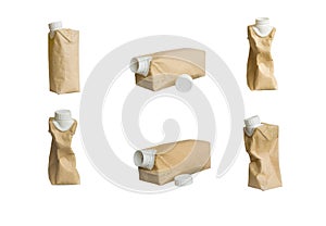 Collection Brown milk carton is crumple isolated