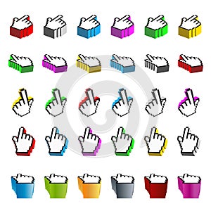 Collection of browsing hand cursors in perspective