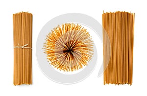 Collection of buckwheat pasta isolated on white background