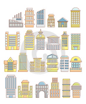 Collection of buildings, houses and architectural objects. Urban