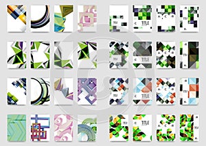 Collection of business annual report brochure templates, A4 size covers created with geometric modern patterns - squares
