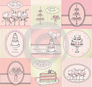 Collection of cakes, cupcakes and cake pops background