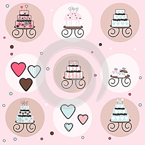 Collection of Cakes, Cupcakes and Candy Hearts