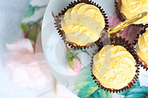 Collection of cakes on vintage cake stand