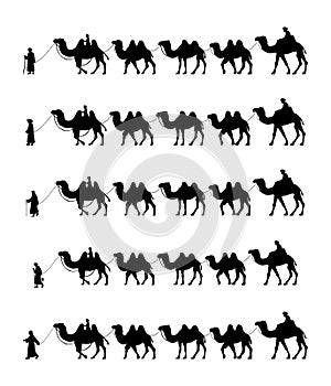 Collection of Camel Herder Silhouette illustration. Camel Caravan Silhouette