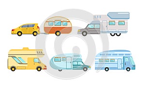 Collection of Camper or Commercial Trailers, Trailering, Camping, Outdoor Adventures Vector Illustration