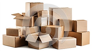 A collection of cardboard boxes isolated on a white background