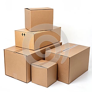 Collection of cardboard boxes isolated on white background