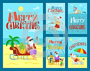 Collection Cards Merry Christmas with Santa Vector