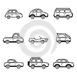 Collection of cars and trucks illustration photo