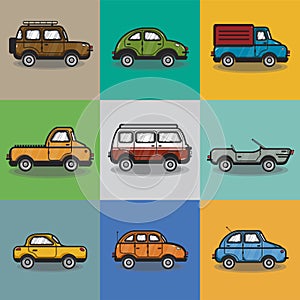 Collection of cars and trucks illustration photo