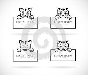 Collection of cartoon cats head with frame space for your text. Pet. Animals. Easy editable layered vector illustration
