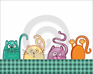 Collection of cartoon cats peeking out the window. Vector illustration