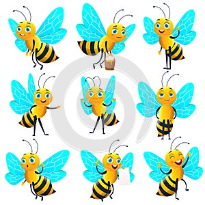 Collection of cartoon cute bee