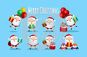 Collection of cartoon cute Santa Clauses, Merry christmas and Happy new year set of Christmas Santa Claus on white background