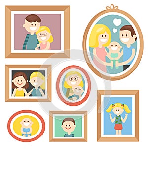 Collection of cartoon family photos in frame