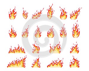Collection cartoon flame flat style. Fire vector set