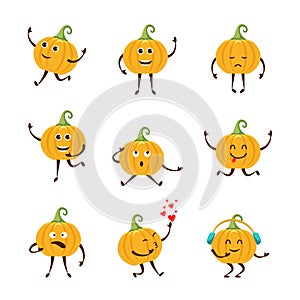 Collection cartoon funny pumpkin different emotions.