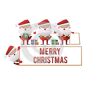 A collection of cartoon Santa Clauses on a white background. Vector holiday set on Merry Christmas and New Year.