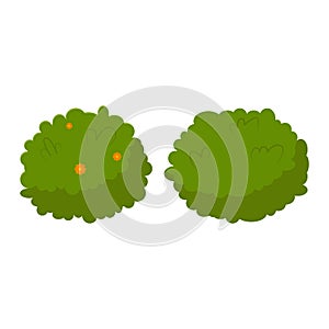 Collection cartoon spring green bushes isolated on white background. Flat vector illustration