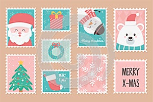 Collection celebration happy christmas stamps