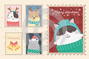 Collection celebration happy christmas stamps