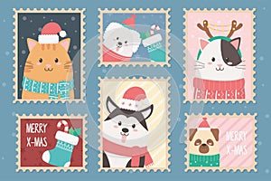 Collection celebration happy christmas stamps
