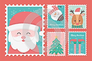 Collection celebration happy christmas stamps